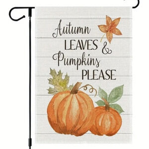 Autumn leaves & pumpkins please garden flag, pumpkins & leaves, fall